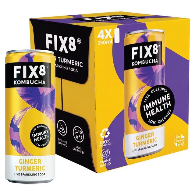 Fix8 Kombucha Ginger Turmeric Live Sparkling Soda 4 x 250ml - gallery image 2