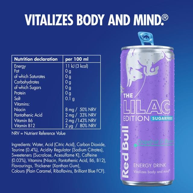 Red Bull Energy Drink Sugar Free Grapefruit & Blossom, Lilac Edition 4 x 250ml - gallery image 3