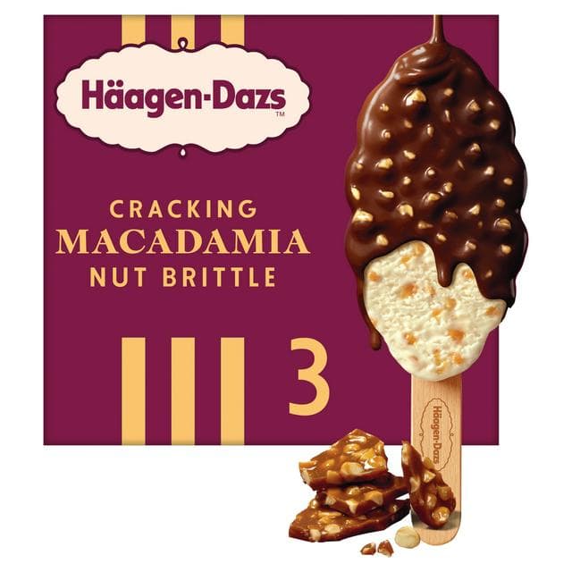 Haagen-Dazs Cracking Macadamia Nut Brittle Ice Cream Bars 3 x 80ml - gallery image 1