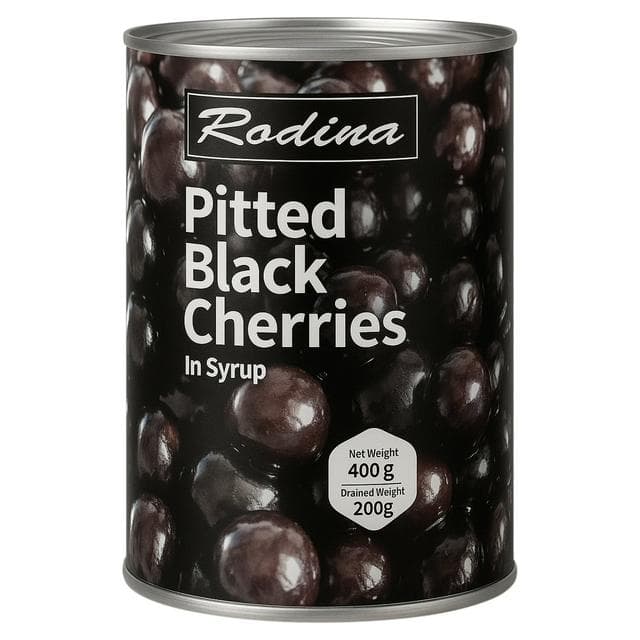 Rodina 400g Pitted Black Cherries in Syrup - gallery image 1