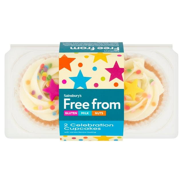 Sainsbury's Free From 2 Celebration Cupcakes with Vanilla Flavour Frosting - gallery image 1