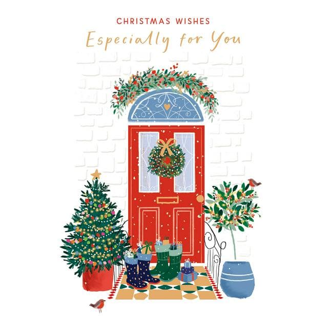 Christmas Wishes Especially for You Red Front Door Christmas Greeting Card Design - gallery image 1