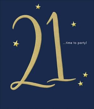 Carlton Happy 21st Birthday Loop the Loop Gold Text & Navy Design Greeting Card