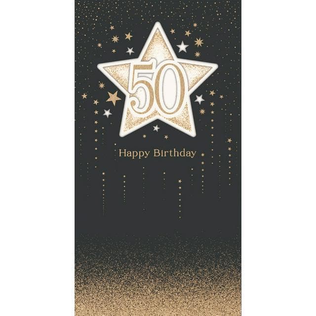Carlton Happy 50th Birthday Gold Stars Black Background Carlton Greeting Card - gallery image 1