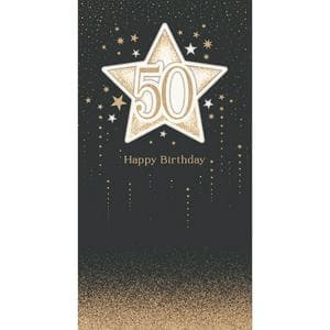 Carlton Happy 50th Birthday Gold Stars Black Background Carlton Greeting Card