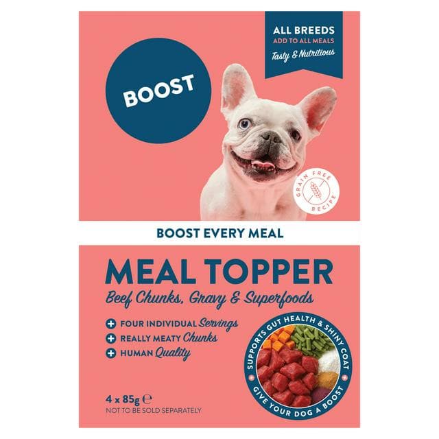 Boost 4 x 85g Beef Chunks Gravy & Superfoods Meal Topper Dog Food - gallery image 1