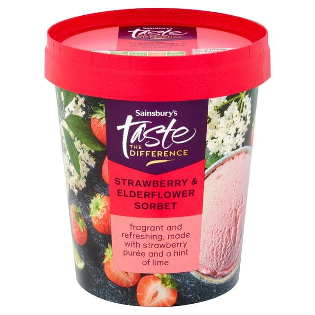Sainsbury's 480ml Strawberry & Elderflower Sorbet, Taste the Difference - gallery image 1