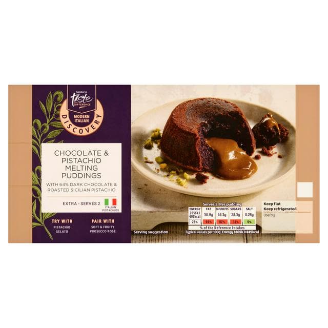 Sainsbury's Discovery 2 x 110g Chocolate & Pistachio Melting Puddings, Taste the Difference - gallery image 1