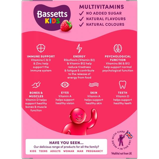 Bassetts 60 x Raspberry Flavour 7 to 11 Years Kids Multivitamin Gummies - gallery image 4