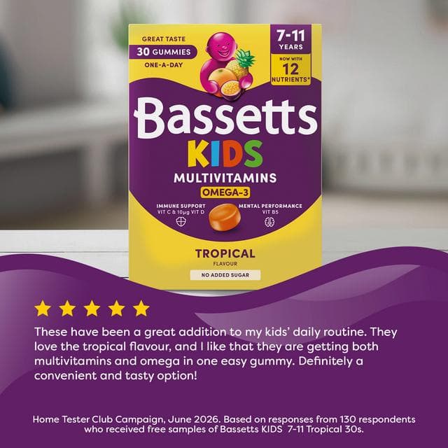 Bassetts 30 x Omega 3 Tropical Flavour 7 to 11 Years Kids Multivitamin Gummies - gallery image 5
