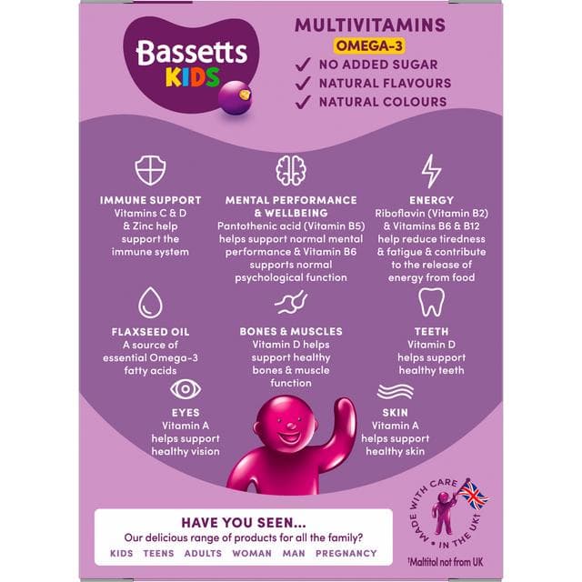 Bassetts 30 x Omega 3 Blackcurrant Flavour 3 to 6 Years Kids Multivitamin Gummies - gallery image 3