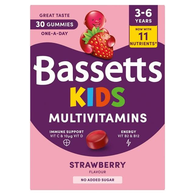 Bassetts 30 x Strawberry Flavour 3 to 6 Years One a Day Kids Multivitamin Gummies - gallery image 1