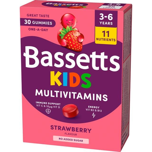 Bassetts 30 x Strawberry Flavour 3 to 6 Years One a Day Kids Multivitamin Gummies - gallery image 2