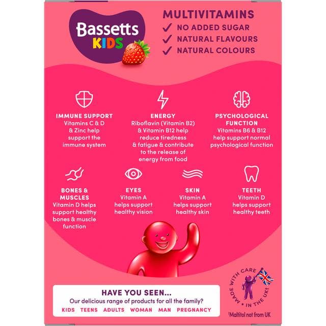 Bassetts 30 x Strawberry Flavour 3 to 6 Years One a Day Kids Multivitamin Gummies - gallery image 3