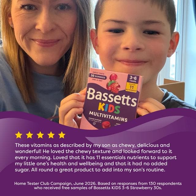Bassetts 30 x Strawberry Flavour 3 to 6 Years One a Day Kids Multivitamin Gummies - gallery image 5