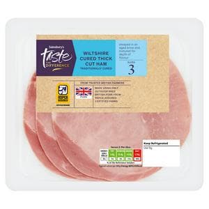 Sainsbury's 3 x Wiltshire Cured Thick Cut Ham Slices, Taste the Difference 120g
