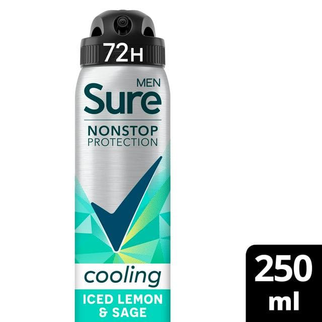 Sure Men 250ml Nonstop Protection Iced Lemon & Sage Antiperspirant Aerosol Deodorant Spray - gallery image 1