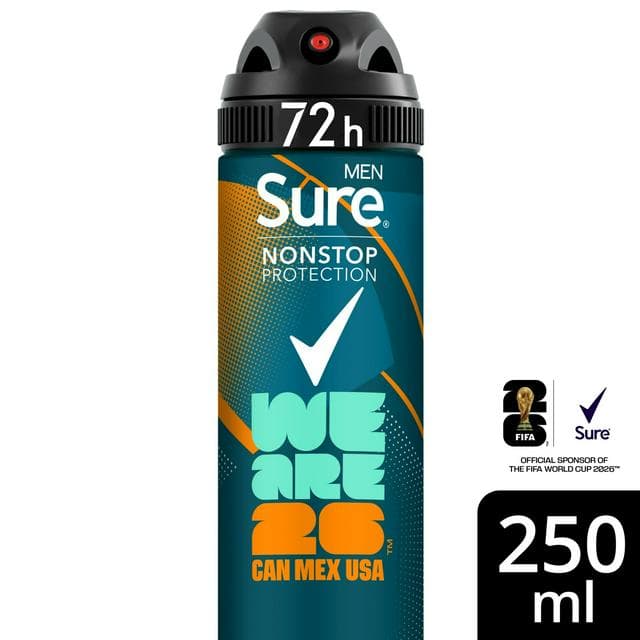 Sure Men 250ml Nonstop Protection Cobalt Dry Antiperspirant Aerosol Deodorant Spray, FIFA Limited Collection - gallery image 1