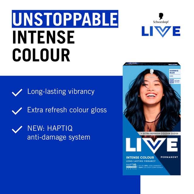 Schwarzkopf 090 Cosmic Blue Live Intense Colour Permanent Hair Dye - gallery image 3