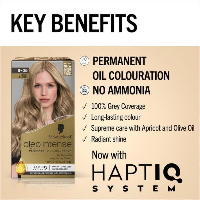 Schwarzkopf Oleo Intense Oil Colouration 8-05 Beige Blonde Permanent Hair Dye - gallery image 3