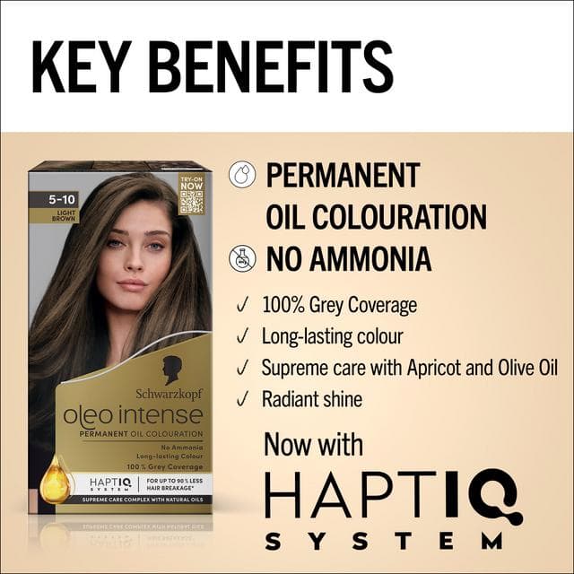 Schwarzkopf Oleo Intense Oil Colouration 5-10 Light Brown Permanent Hair Dye - gallery image 3