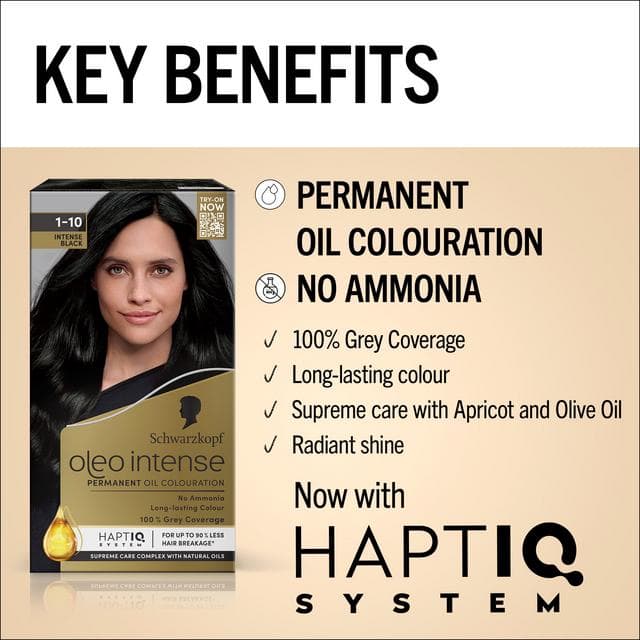 Schwarzkopf Oleo Intense Oil Colouration 1-10 Black Permanent Hair Dye - gallery image 3