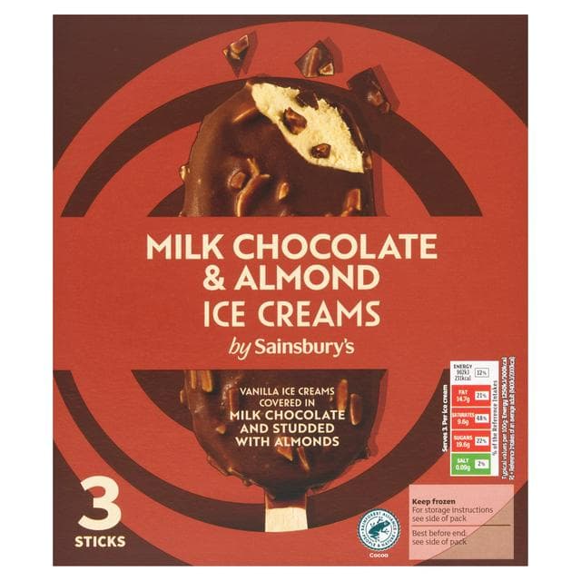 Sainsbury's 3 x 110ml Milk Chocolate & Almond Ice Creams - gallery image 1