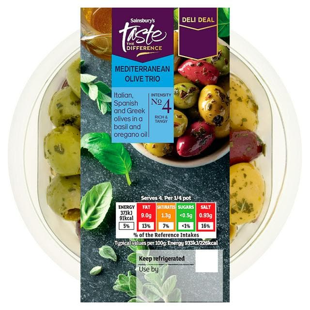 Sainsbury's 160g Mediterranean Olive Trio, Taste the Difference - gallery image 1