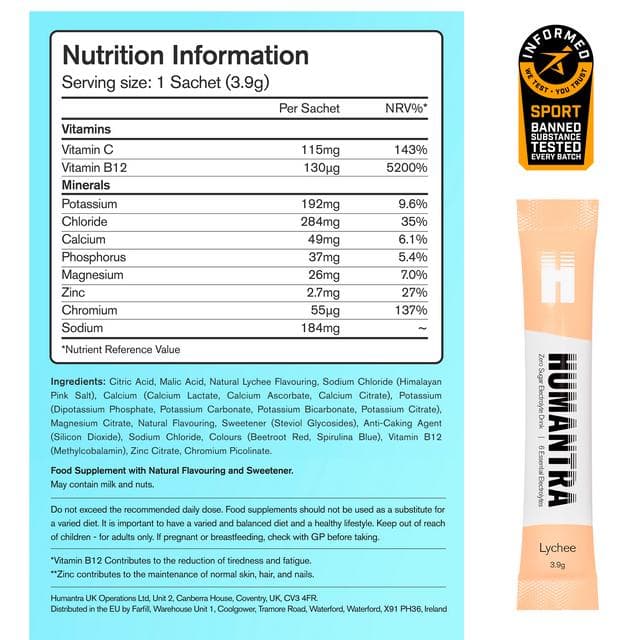 Humantra 3 x 3.9g Lychee Zero Sugar Electrolyte Drink Hydration Sachets - gallery image 5