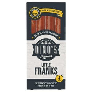 Dino's Famous 4 x 40g Little Franks Beechwood Smoked Pork Hot Dogs