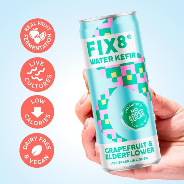 Fix8 Water Kefir Grapefruit & Elderflower Live Sparkling Soda 4 x 250ml - gallery image 2