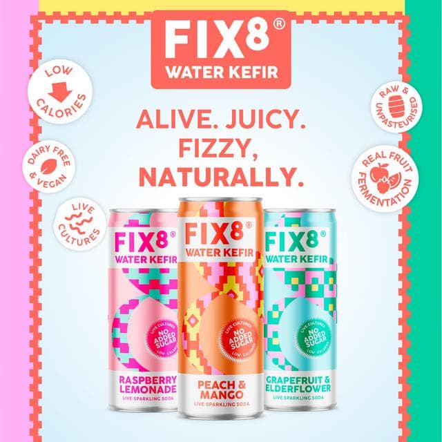 Fix8 Water Kefir Grapefruit & Elderflower Live Sparkling Soda 4 x 250ml - gallery image 3