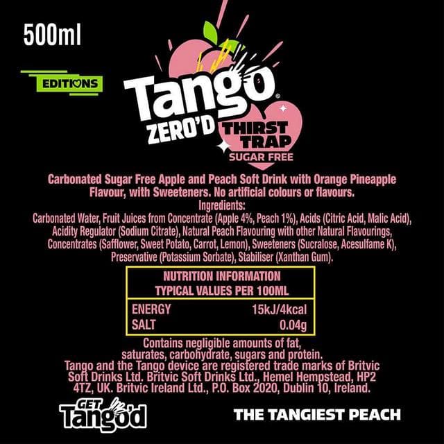 Tango 500ml Zero'd Thirst Trap Peach, Pineapple & Orange Sugar Free Soft Drink Bottle - gallery image 2