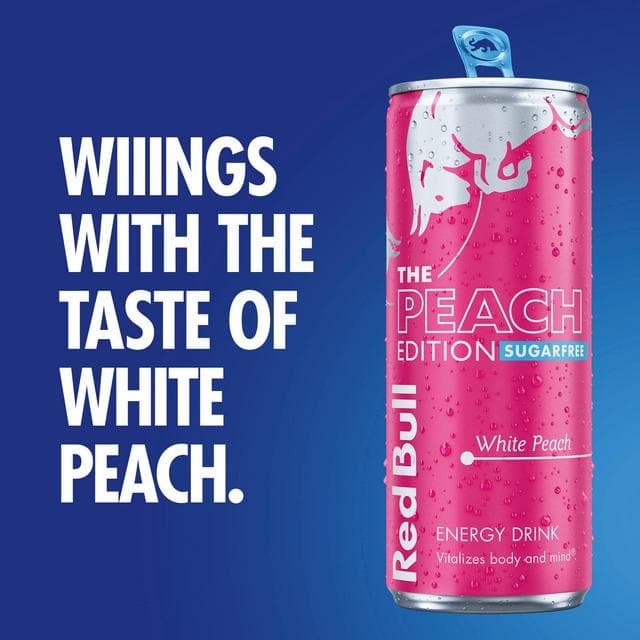 Red Bull Energy Drink Sugar Free, White Peach Edition 473ml - gallery image 2