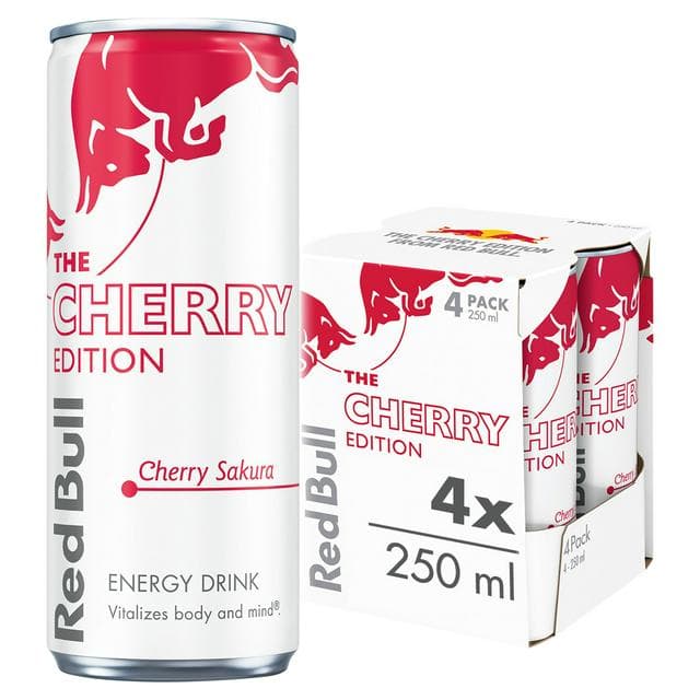 Red Bull 4 x 250ml Cherry Energy Drink, Spring Edition - gallery image 1