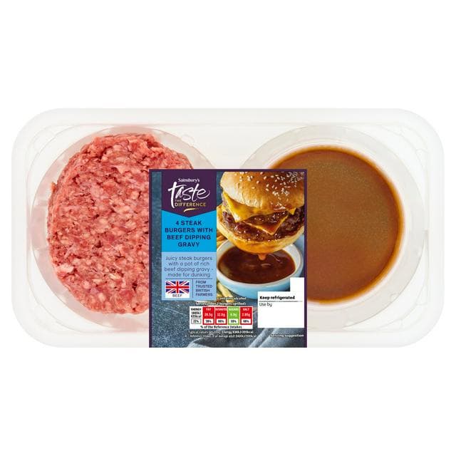 Sainsbury's 4 x Beef Dipping Gravy Steak Burgers, Taste the Difference 520g - gallery image 1