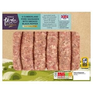 Sainsbury's Taste the Difference 6 Cumberland Pork Sausages with Smoked Black Pepper 454g