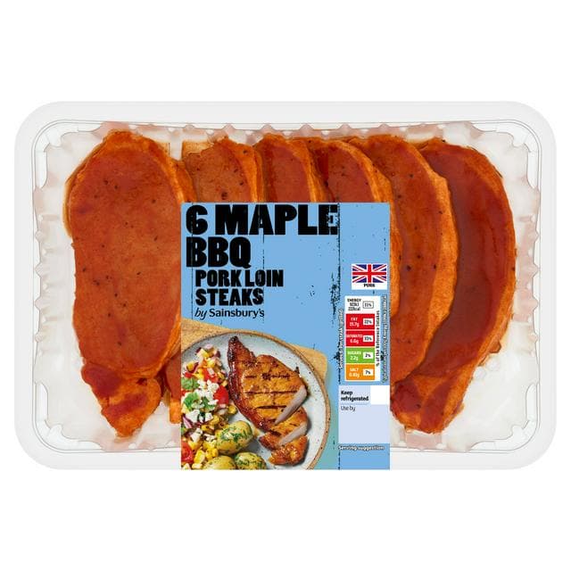 Sainsbury's 6 x British Maple BBQ Pork Loin Steaks 600g - gallery image 1