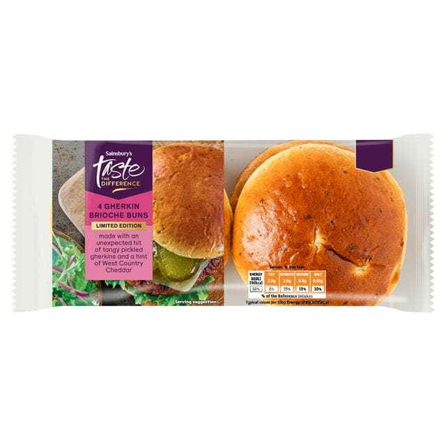 Sainsbury's 4 x Gherkin Brioche Burger Buns, Limited Edition, Taste the Difference - gallery image 1