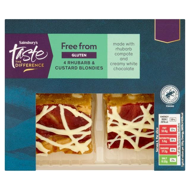 Sainsbury's Free From 4 x Rhubarb & Custard Blondies 154g, Taste the Difference - gallery image 1