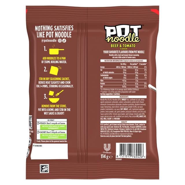 Pot Noodle 114g Beef & Tomato Instant Block Noodles - gallery image 3