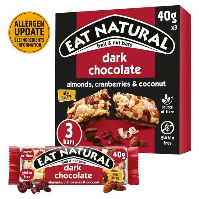 Eat Natural 3 x 40g Almonds, Cranberries & Coconut Dark Chocolate Cereal Bars - gallery image 1