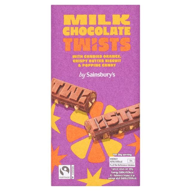 Sainsbury's 140g Milk Chocolate Twists Shortcake, Brownie, Crunchy Caramel & Salted Caramel Chocolate Bar - gallery image 1