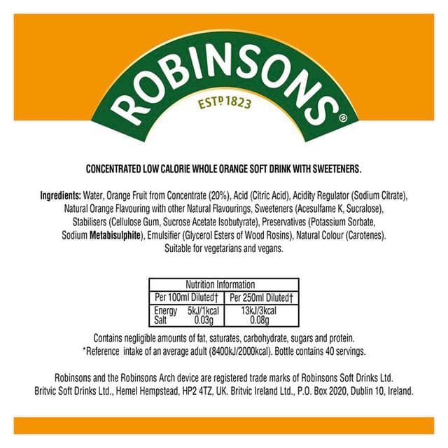 Robinsons 1L Double Strength Orange No Added Sugar Squash - gallery image 3