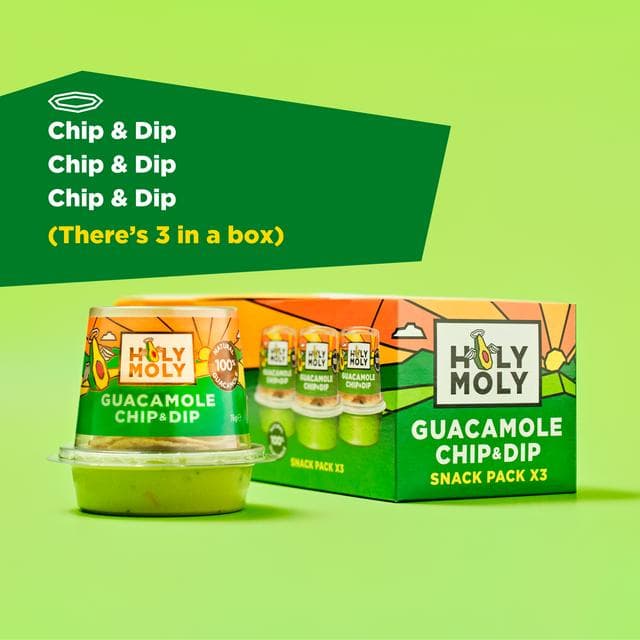 Holy Moly 3 x 76g Guacamole Chip & Dip Snack Pack - gallery image 3