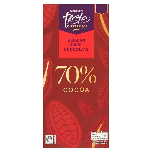 Sainsbury's 100g 70% Cocoa Belgian Dark Chocolate Bar, Taste the Difference - gallery image 1