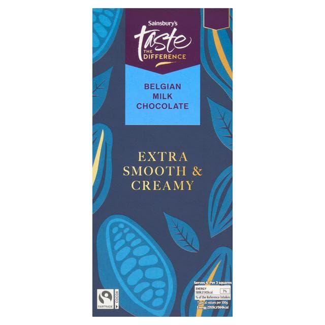 Sainsbury's 100g Belgian Milk Chocolate Extra Smooth & Creamy Chocolate Bar, Taste the Difference - gallery image 1