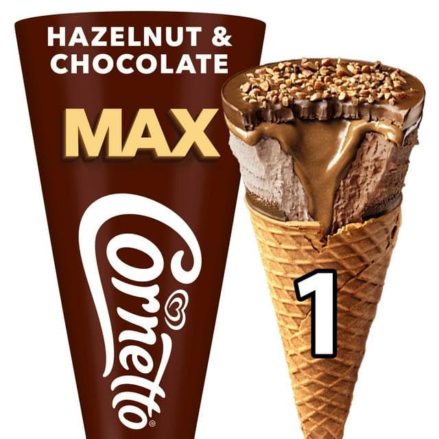 Cornetto Max 115ml Hazelnut & Chocolate Ice Cream Cone - gallery image 1