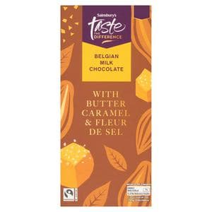 Sainsbury's 100g Butter Caramel & Fleur De Sel Belgian Milk Chocolate Bar, Taste the Difference