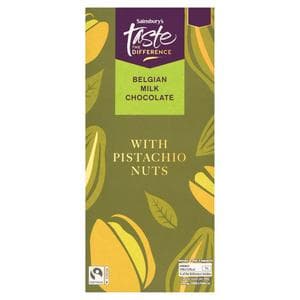Sainsbury's 100g Belgian Milk Chocolate with Pistachio Nuts Chocolate Bar, Taste the Difference